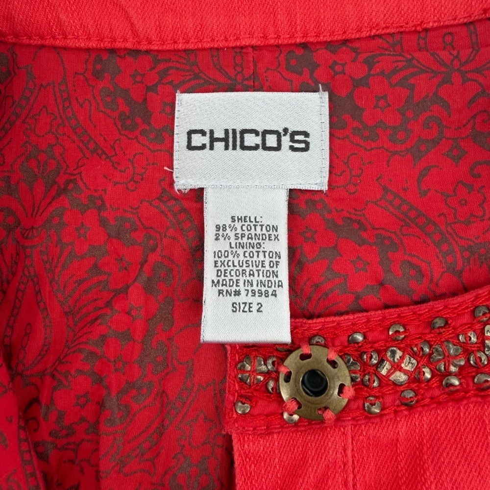 Chico's Women's Red Embellished Button Front Jacket and Tank Set - Picture 5 of 16